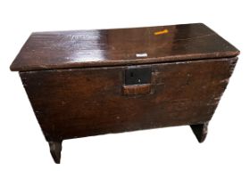 A small antique oak coffer 74cmW x 48cm H, some wear and losses commensurate with age and use