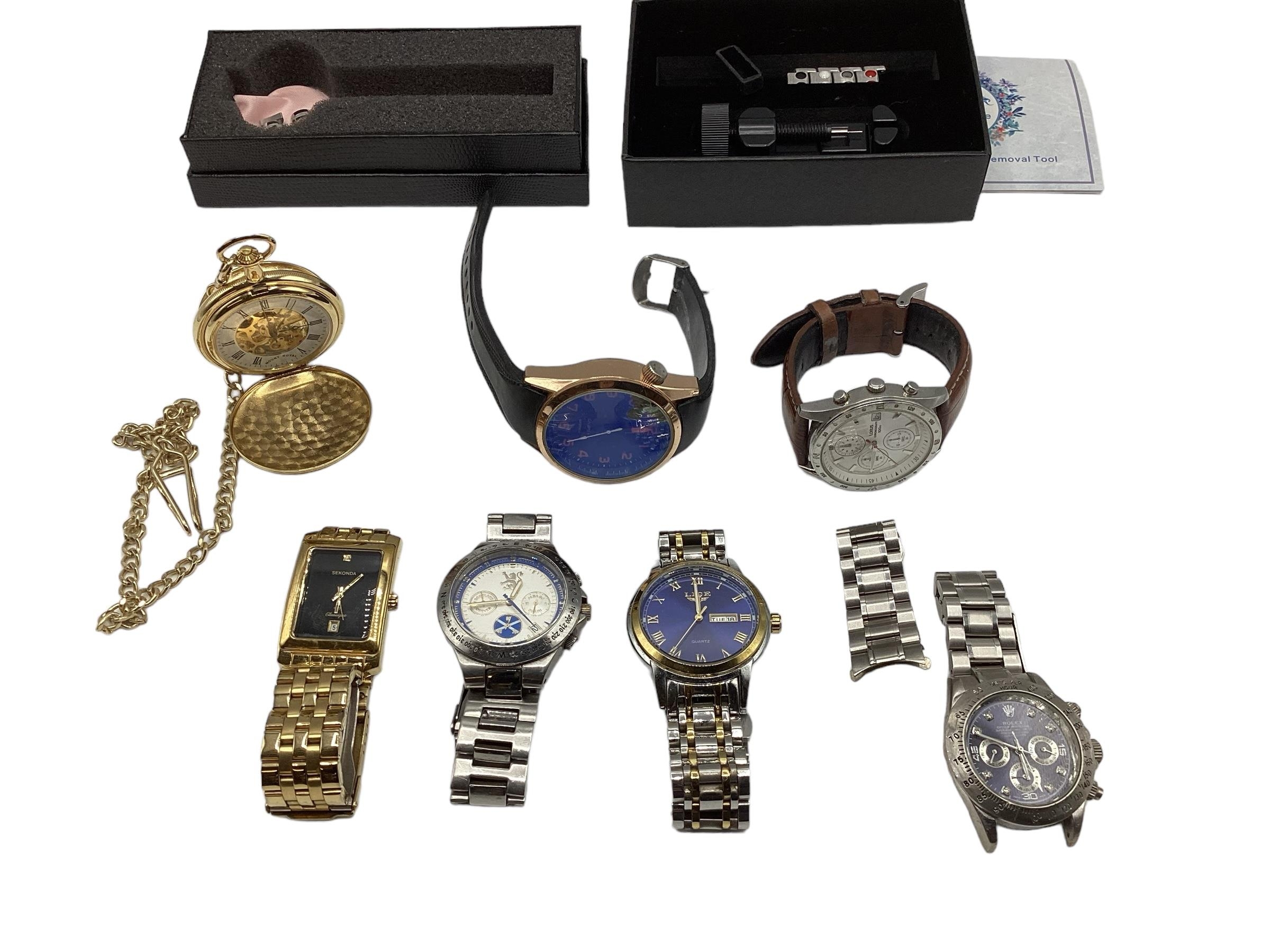 A collection of High St and fashion watches together with a yellow metal full hunter pocket watch.