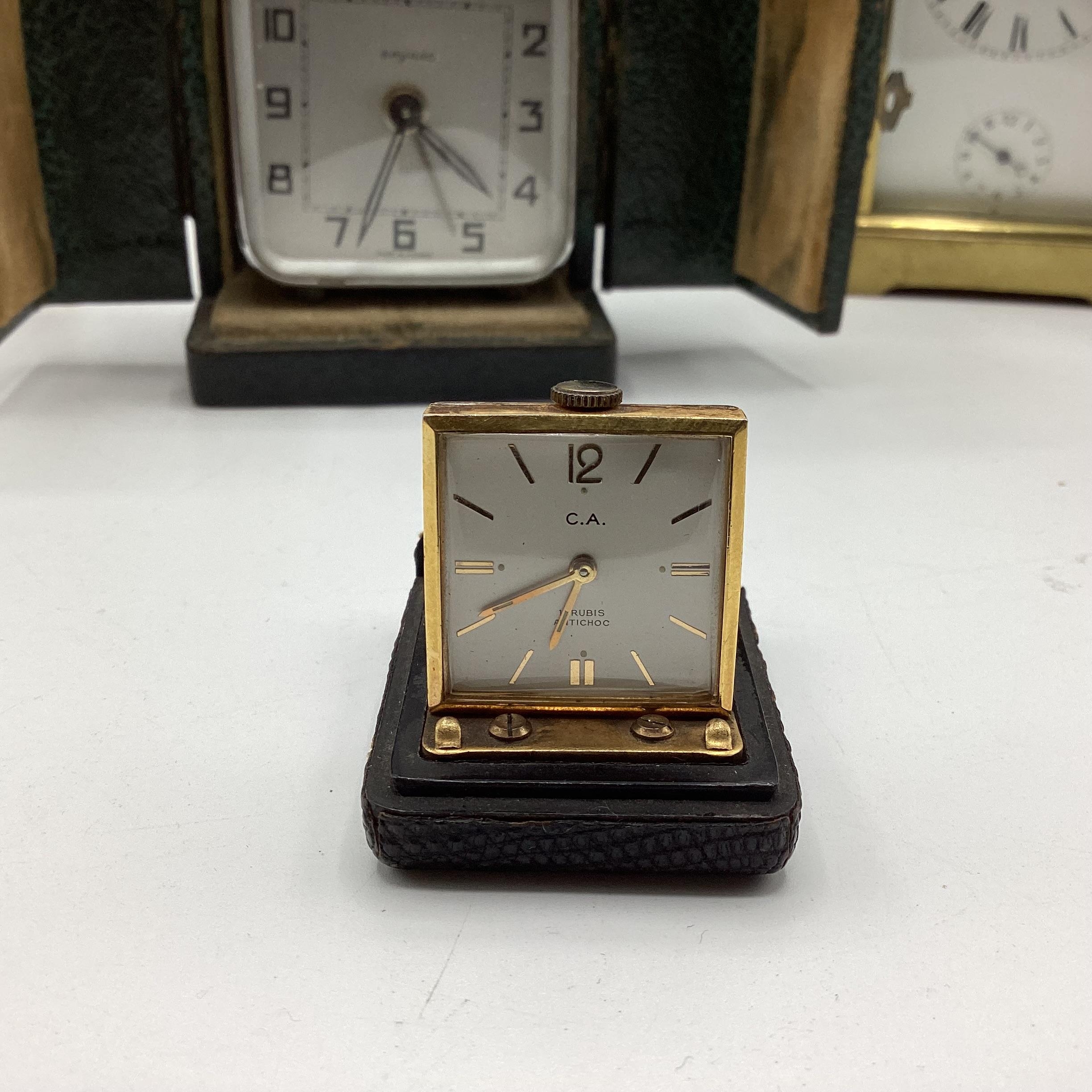 A French gilt brass repeating carriage alarm clock. Movement stamped Aid de le Reveil. In original - Image 2 of 11