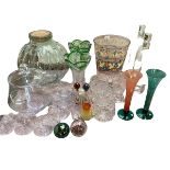 A large quantity of glass to include a HSA Glass punch bowl and ladle and glasses etc; vases,