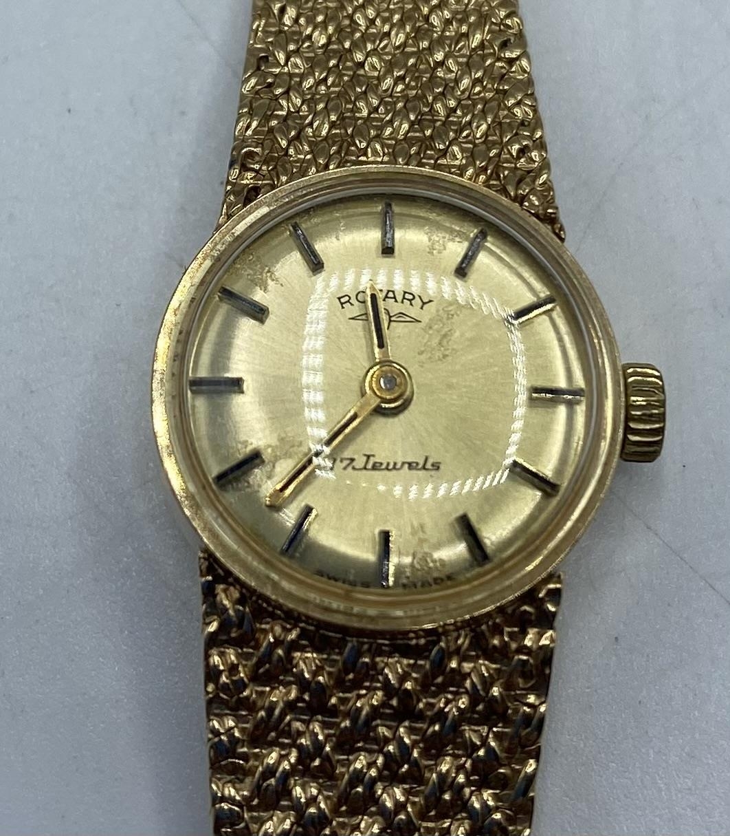 A 9ct gold cased Rotary cocktail watch on 9ct gold bracelet strap. 25.6g.