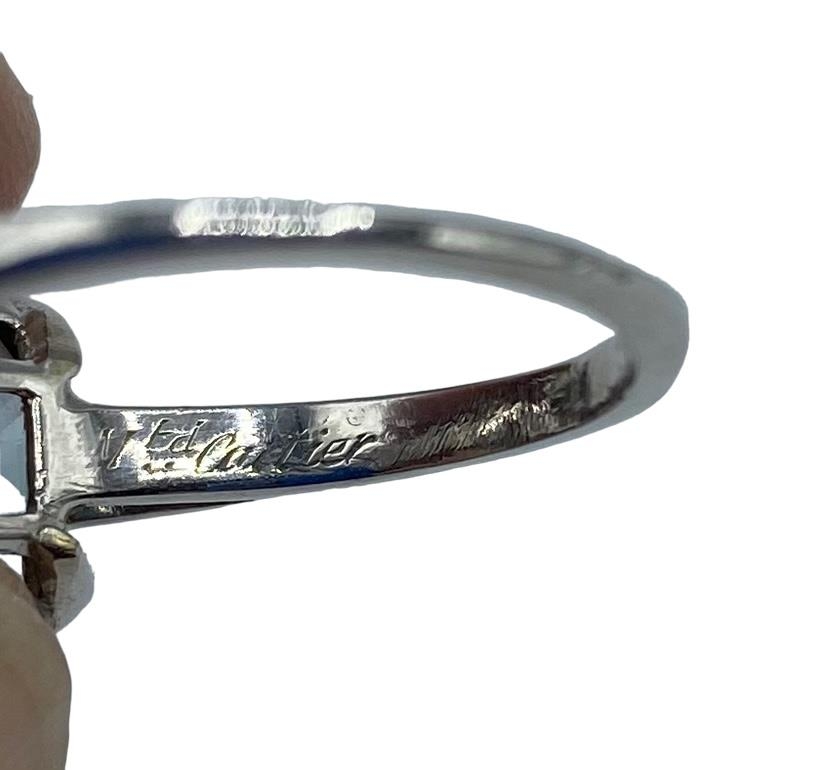Cartier. Aquamarine and platinum dress ring. Single asscher cut aquamarine, to a four claw - Image 6 of 7