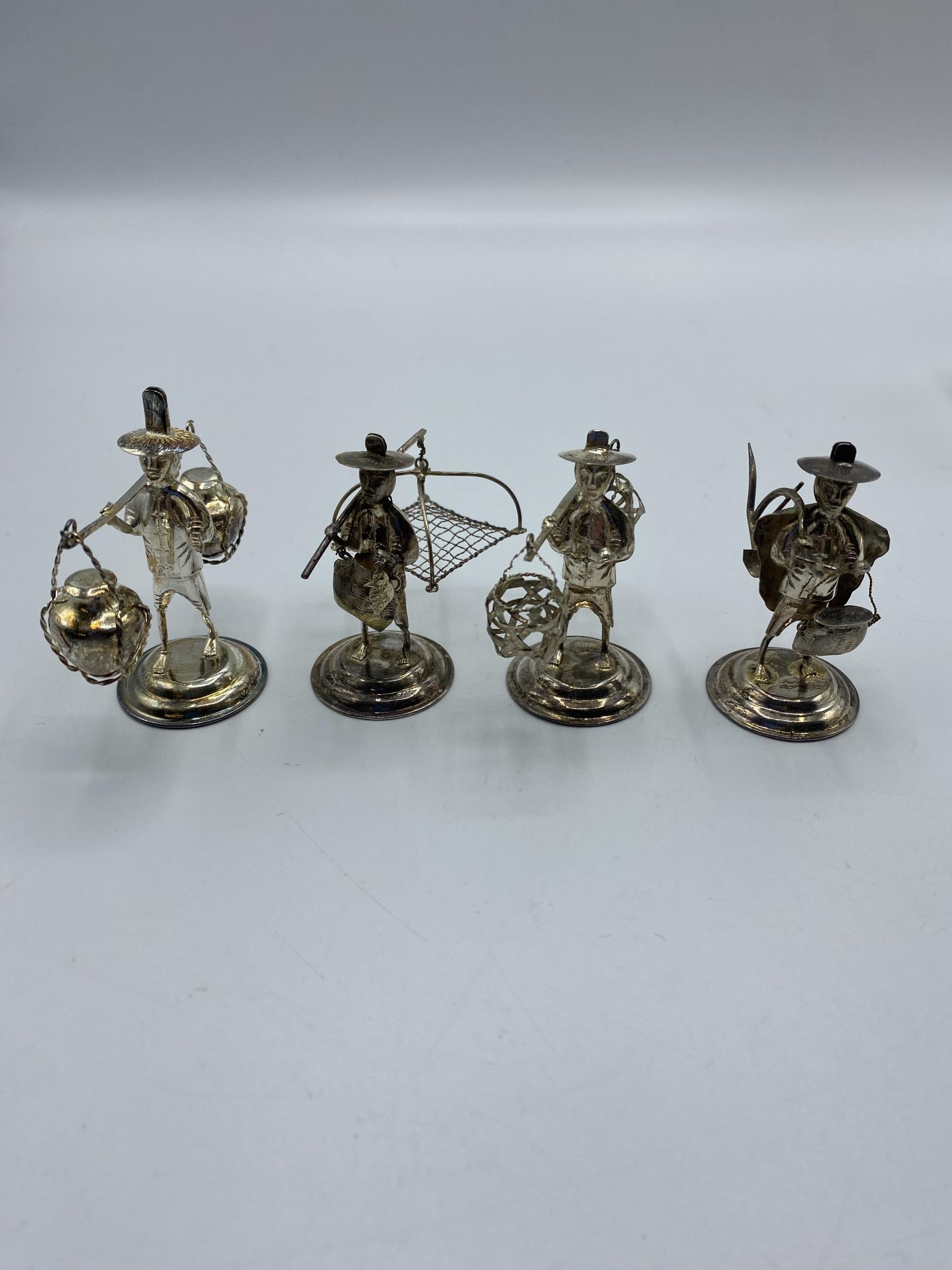A set of 10 Hong Kong Sterling silver figures of gentlemen carrying baskets. together with a - Image 5 of 10