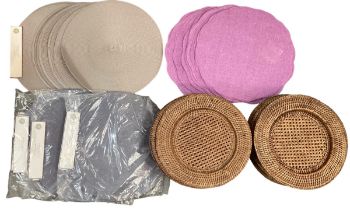 A large quantity of table mats, including 12 OKA rattan under plates