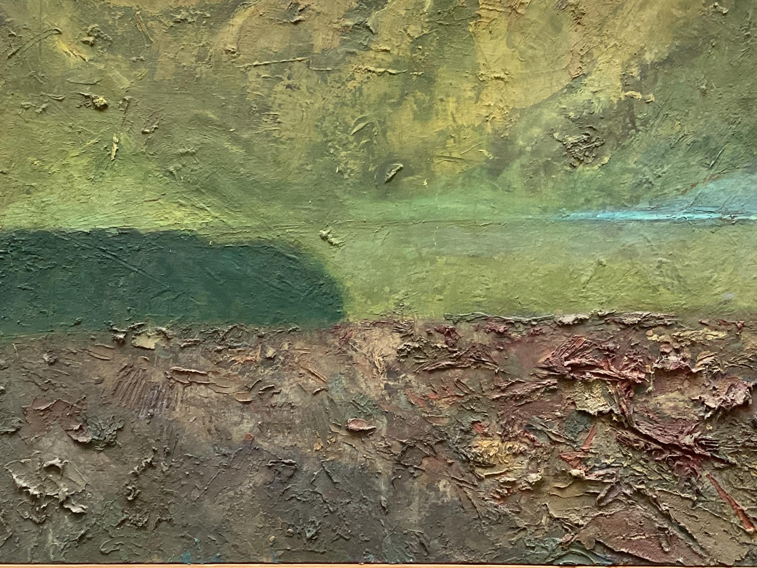 Abstract oil on canvas, Phillip Bird, Towards Garsden Lane Ipsden, ?indistinct. 50.5cm x 76cm - Image 3 of 6