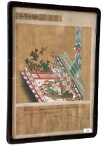 Framed and Glazed Japanese picture, watercolours on rice paper, scenes of domesticity, character