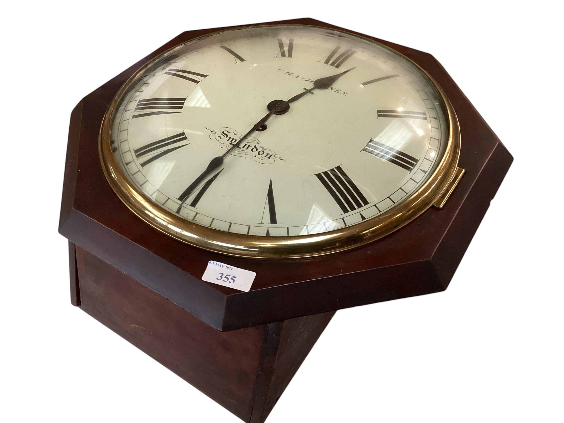 An octagonal wall clock, convex glass door, cream dial and black painted numerals, CHAs Hanes, - Image 4 of 4