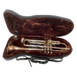 A modern trumpet, in case. Labelled to trumpet MIRAGE