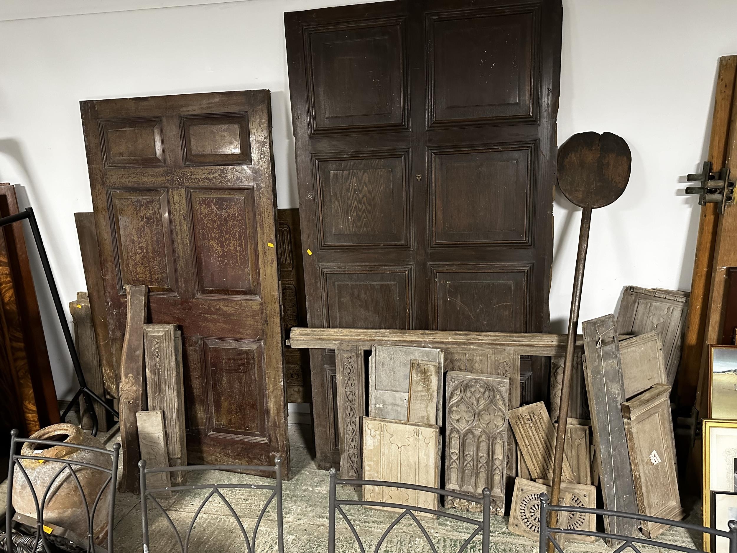 Reclamation: a quantity of various old panelled doors and panelling, Fawley Manor Clearance