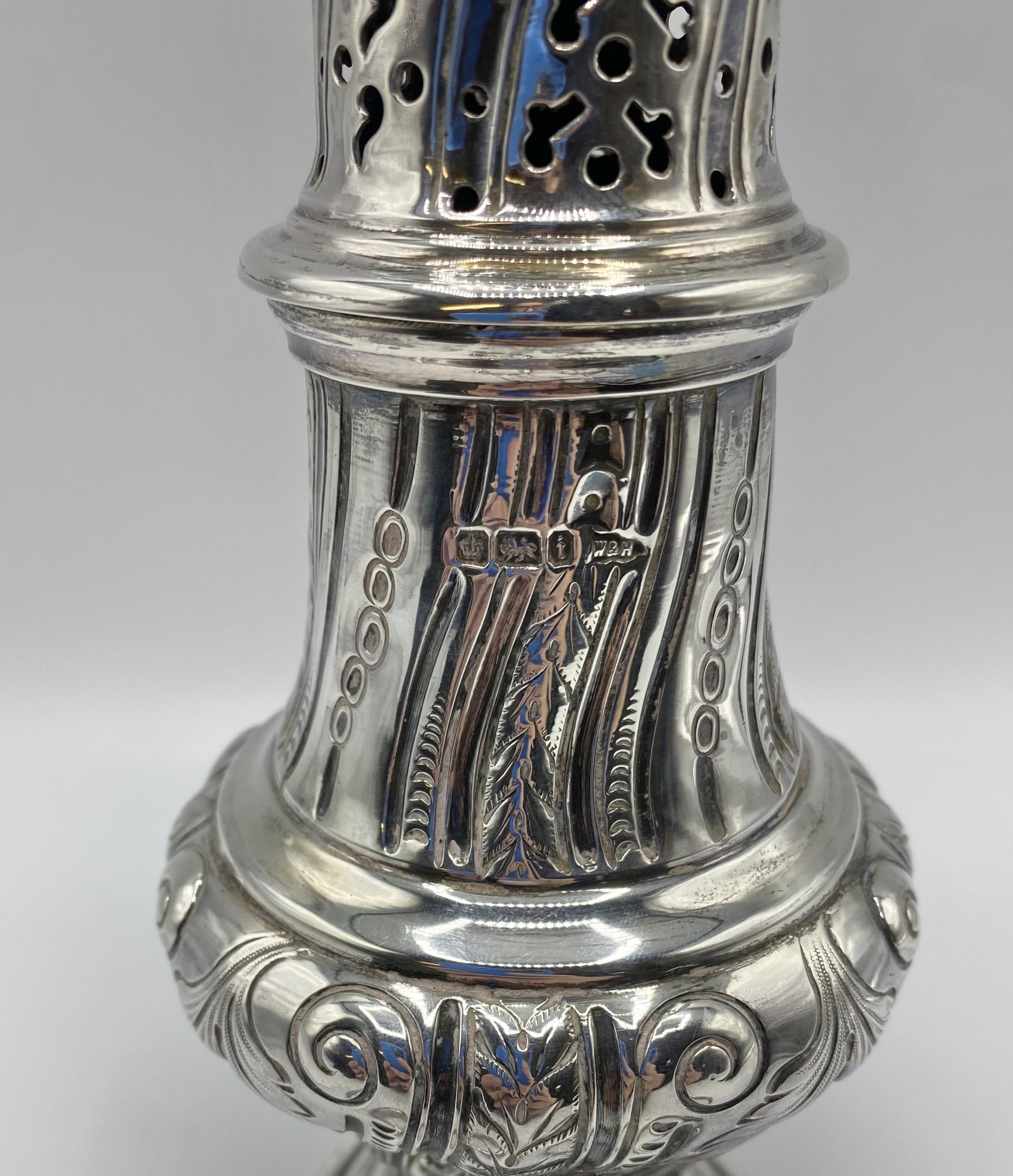 A sterling silver sugar sifter by Walker and Hall Sheffield 1901, together with sterling silver - Image 2 of 4