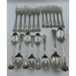 A sterling silver six person service , Elkington and Co, James Dixon and son in the Kings pattern.