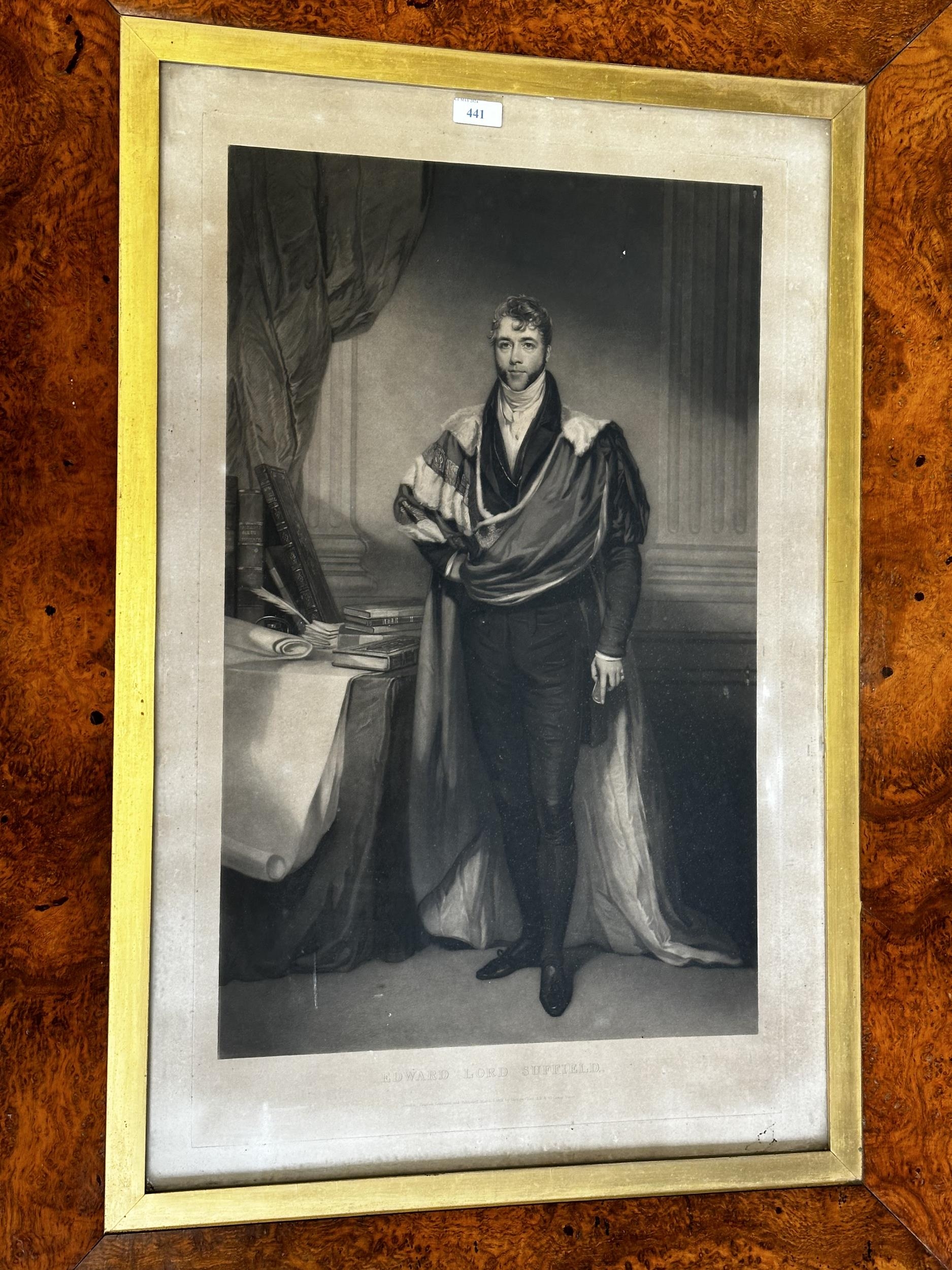 A large etching print of Edward Lord Suffield, in a Maple and gilt glazed frame, 77cm H x 50cm; - Image 3 of 7