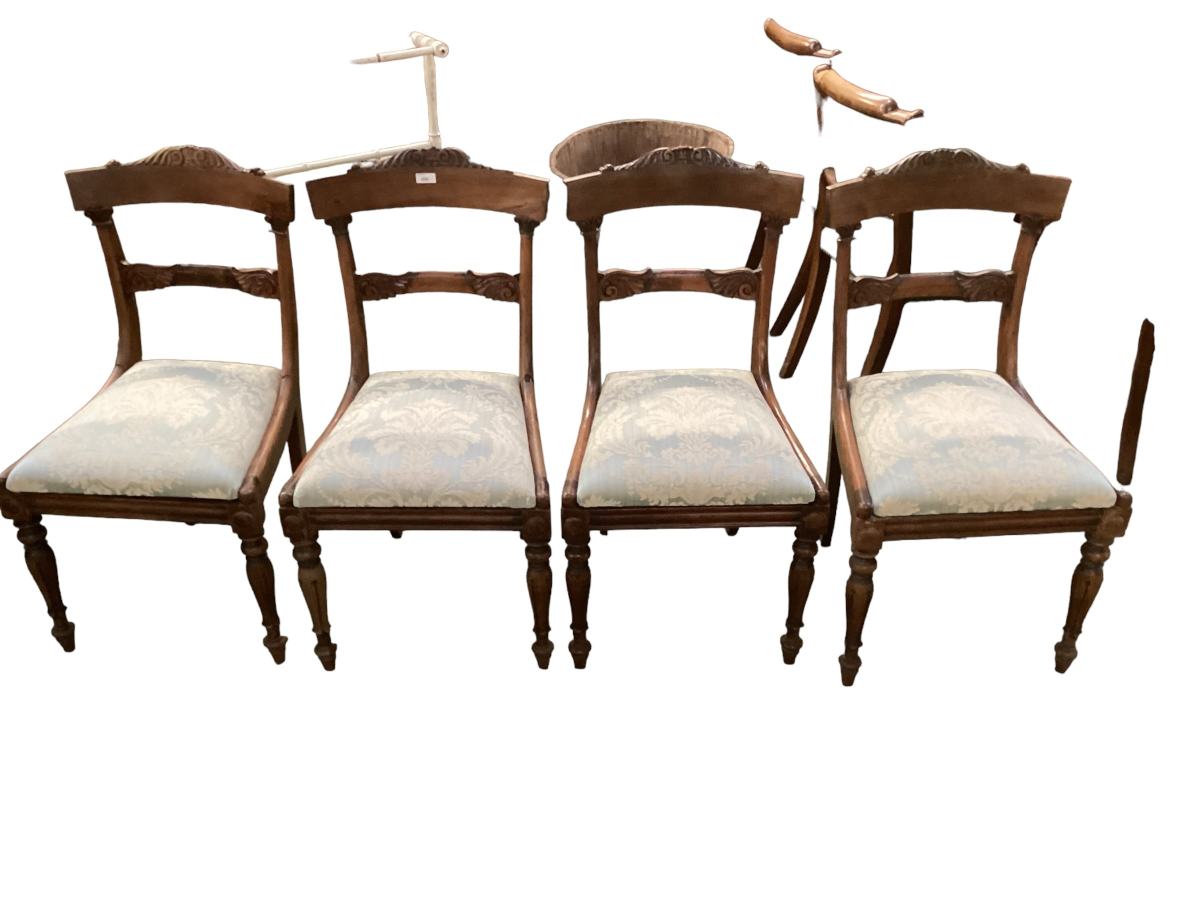 A set of 4 William IV Rosewood dining chairs, with drop in blue upholstered seats; Prov: Fawley - Image 4 of 4