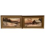 A pair of oil on canvas, Sheep in snowy landscape, signed lower left F. Walters, note verso