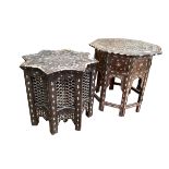 Two similar Indian tables, with Mother of pearl inlay, some losses and wear, see images, height of