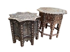 Two similar Indian tables, with Mother of pearl inlay, some losses and wear, see images, height of