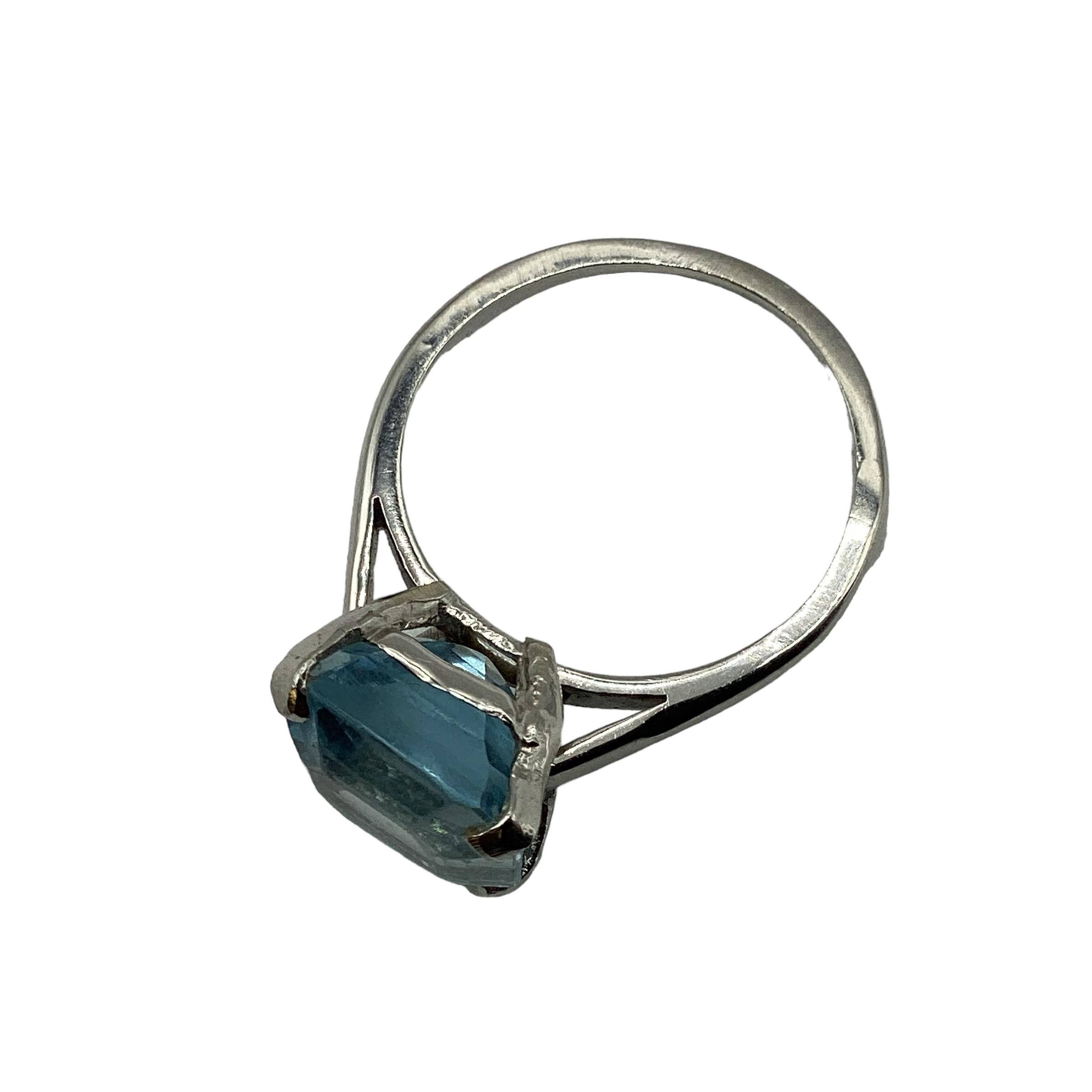 Cartier. Aquamarine and platinum dress ring. Single asscher cut aquamarine, to a four claw - Image 2 of 7
