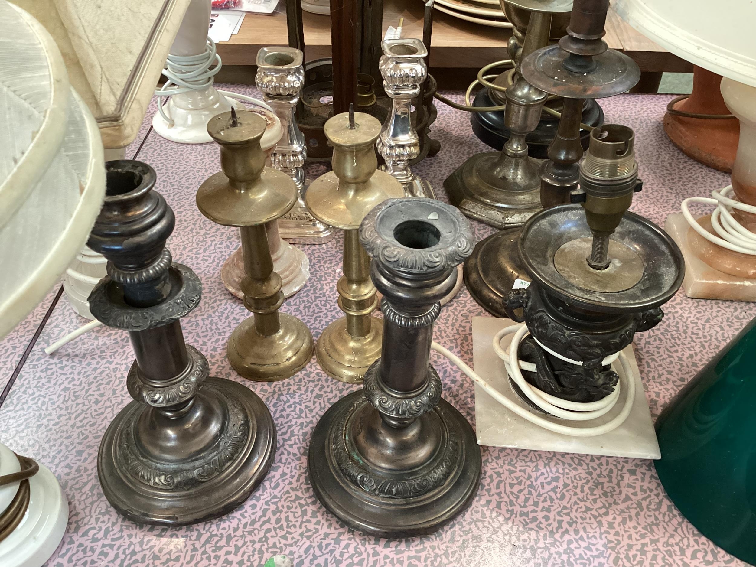 A quantity of lamps, lampshades, wall sconces and candlesticks, all as found; Fawley Manor Clearance - Image 2 of 9