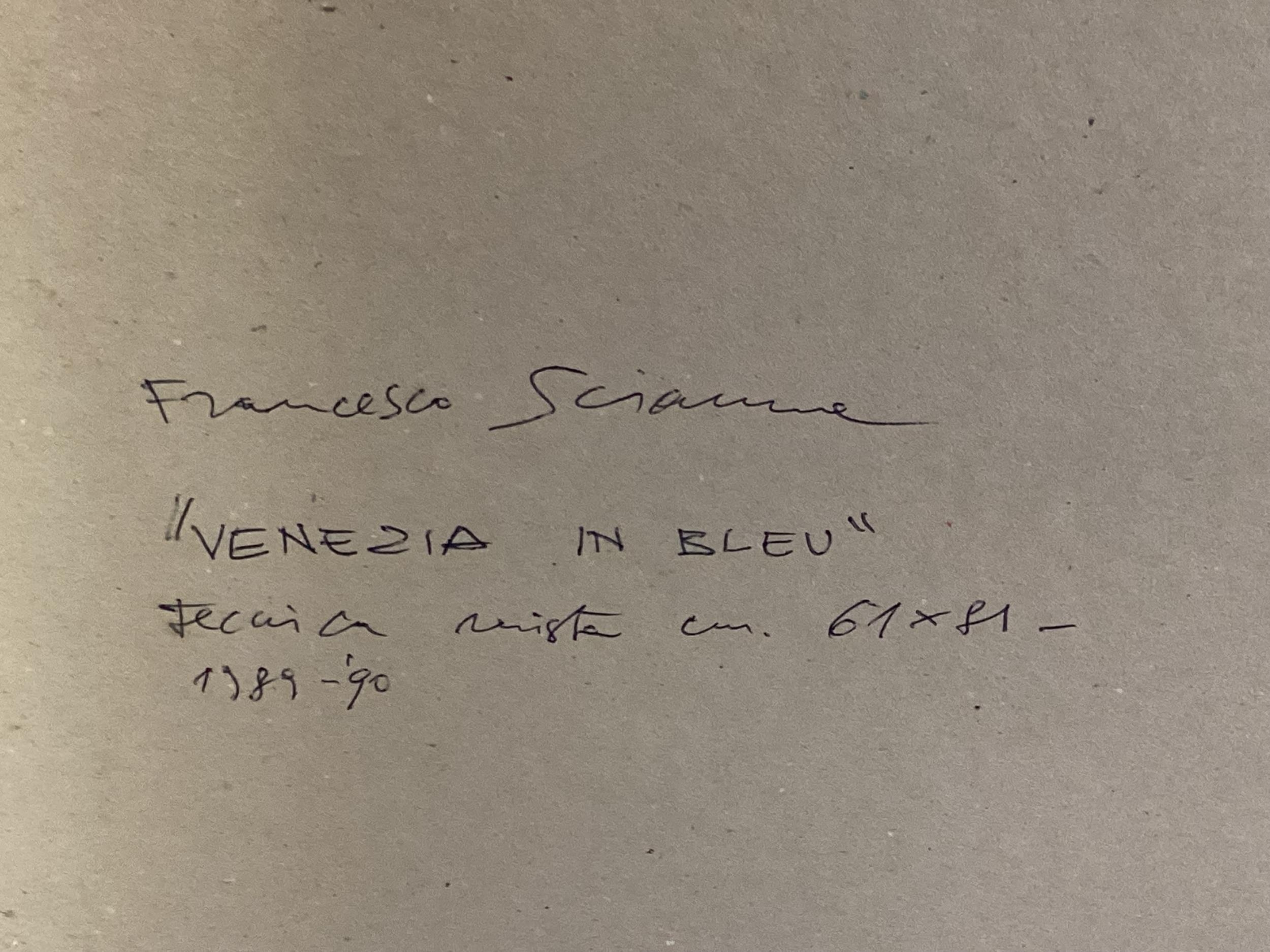 FRANCHESCO SCIAMA, signed, and titled verso " Venezia in Bleu" 1989-90, 58 x 78c, in gilt glazed - Image 5 of 5