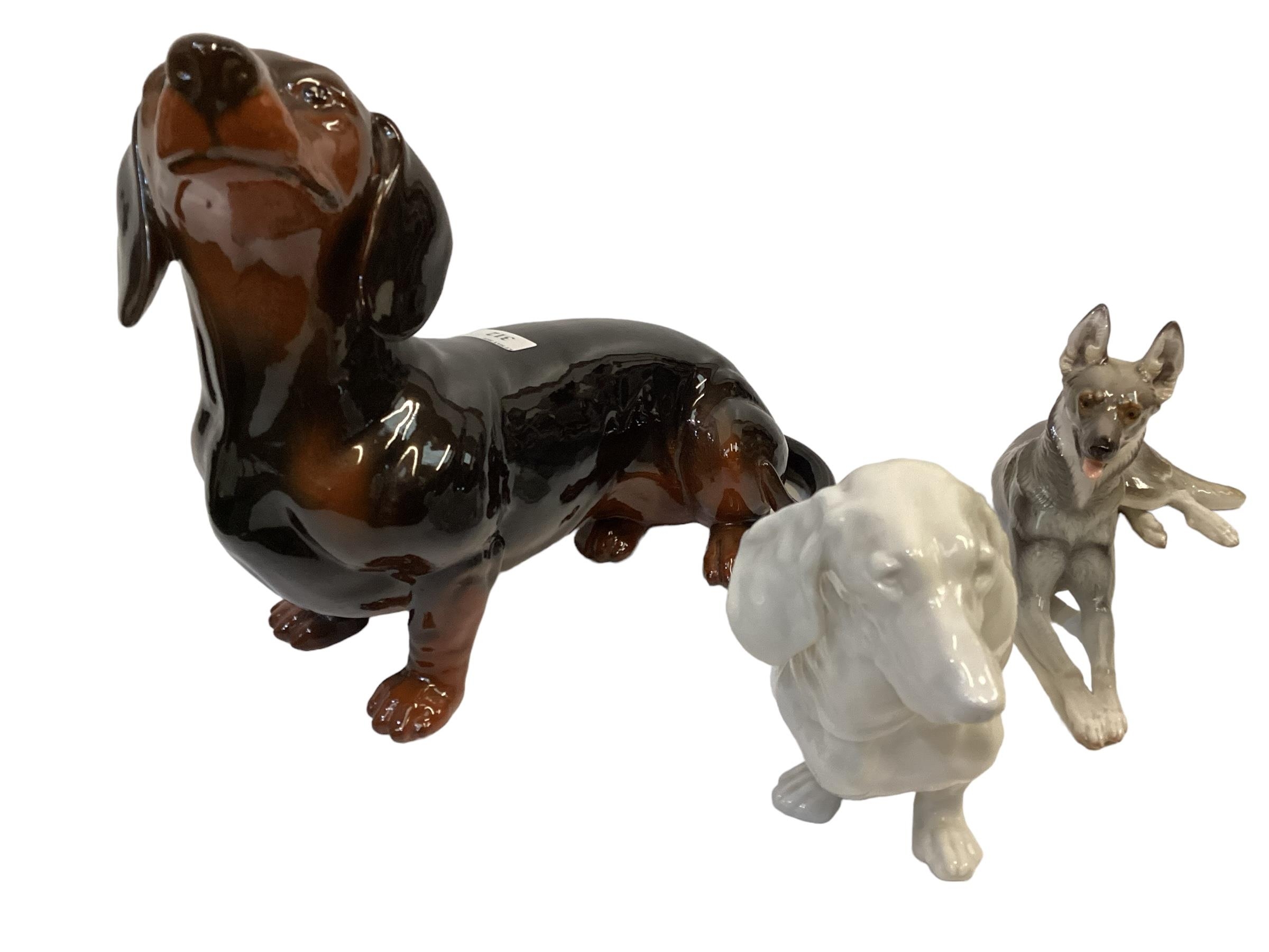 Three china dogs to include a Beswick Dachsund, A German Shepherd, Nymphenburg seated dog - Image 7 of 7