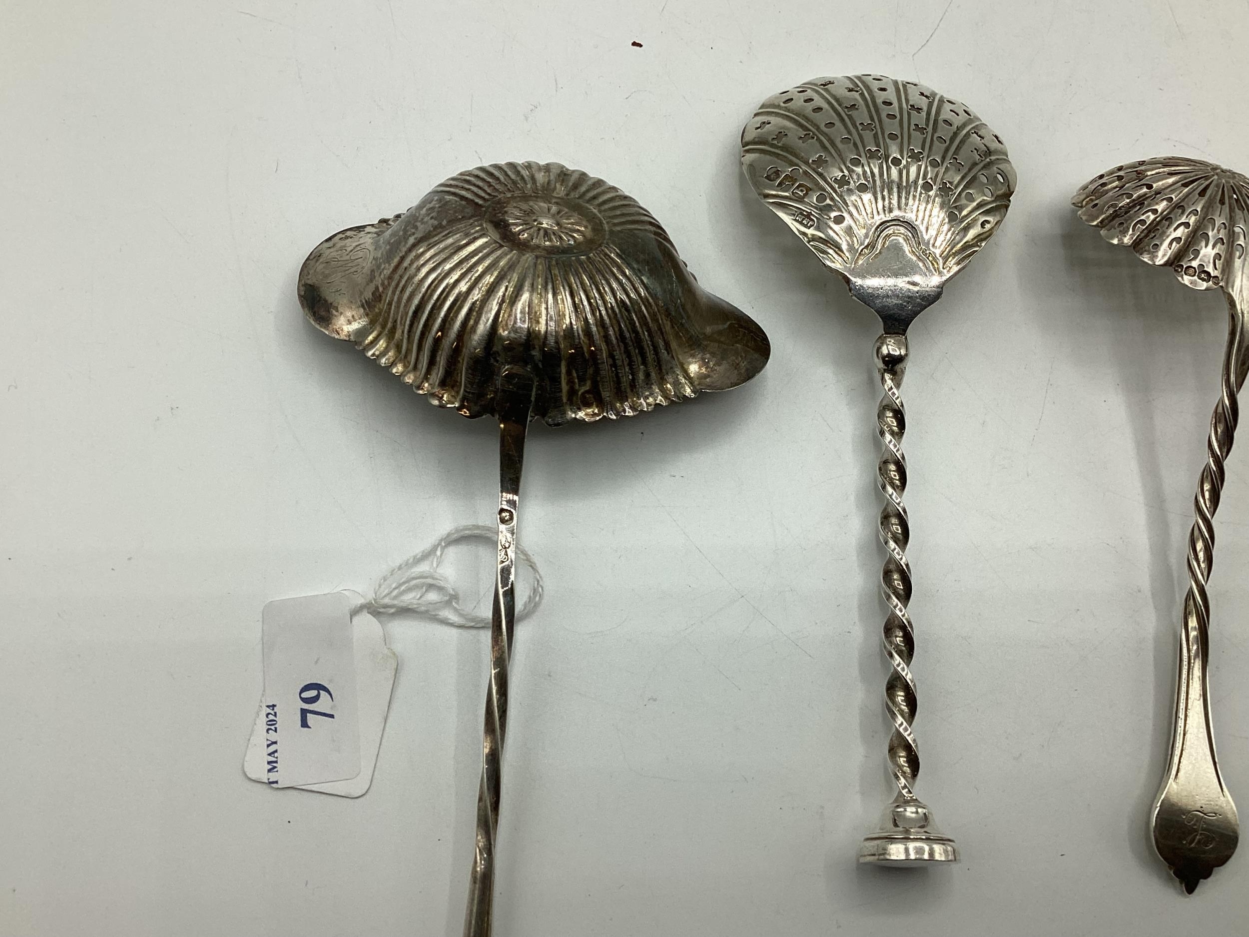 An unmarked white metal coin set toddy ladle with twisted horn/bone handle together with another - Image 5 of 5