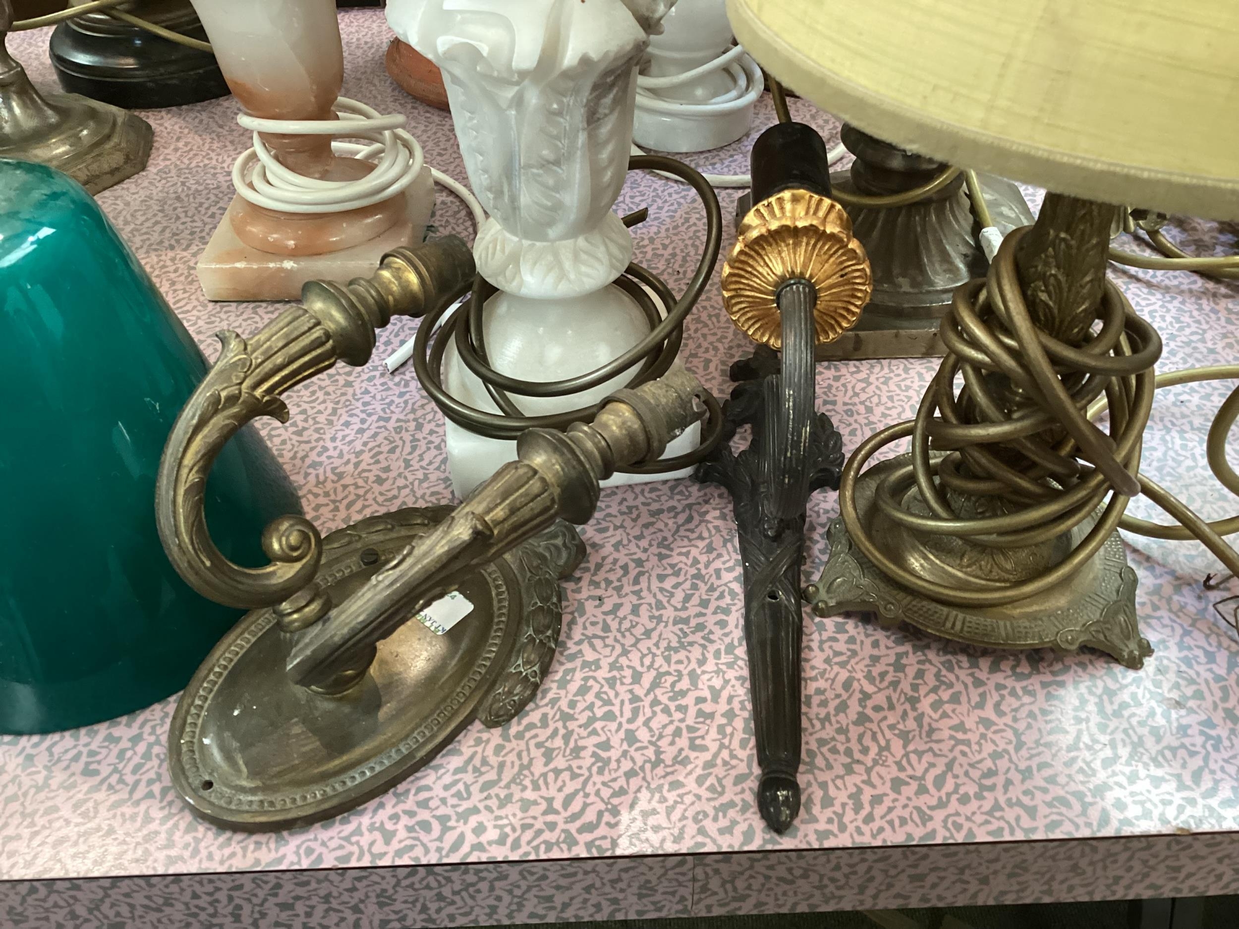 A quantity of lamps, lampshades, wall sconces and candlesticks, all as found; Fawley Manor Clearance - Image 3 of 9