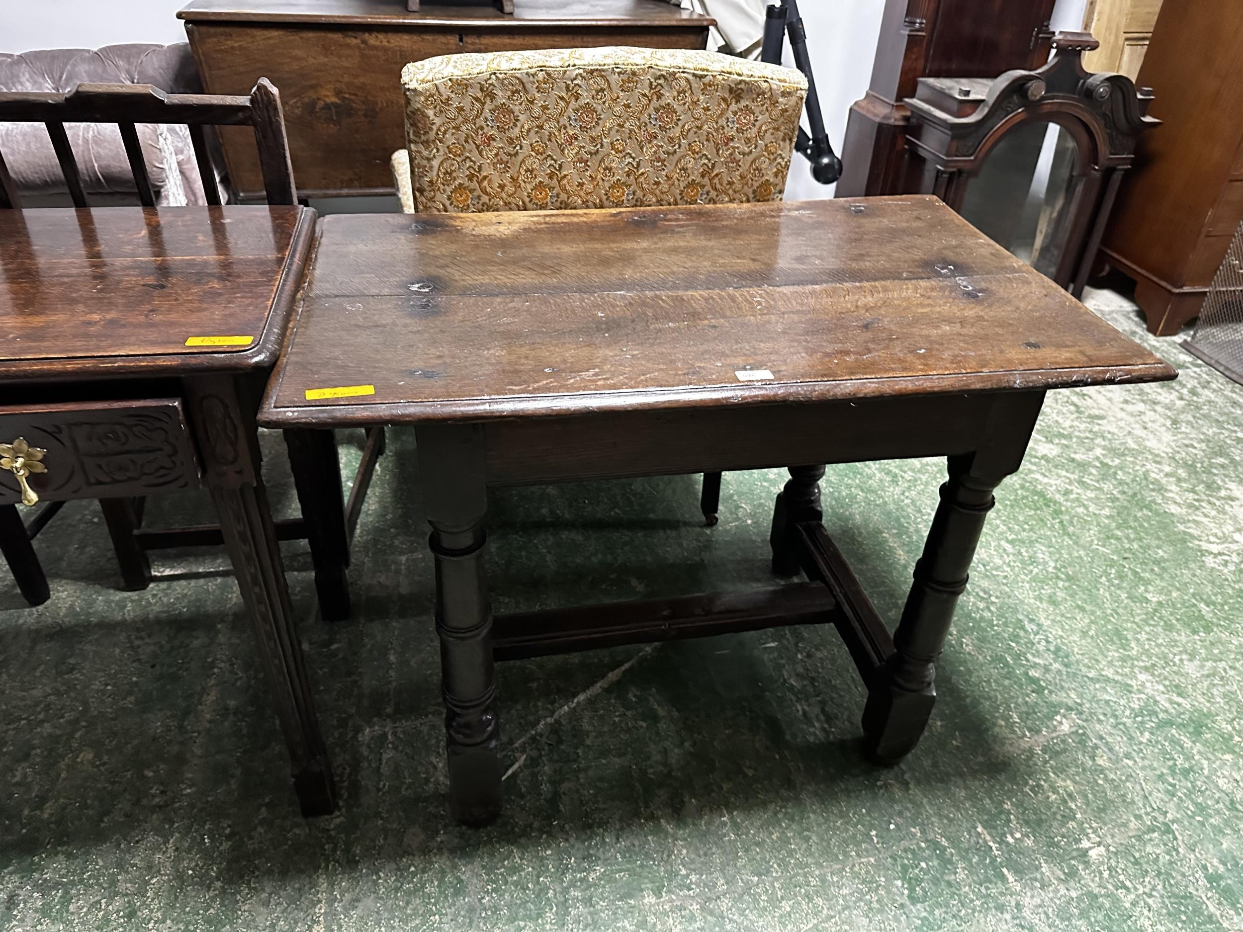 An oak single drawer side table, with decorative carving to front, 95cm L x 70cm high x 43.5cm D; - Image 3 of 4