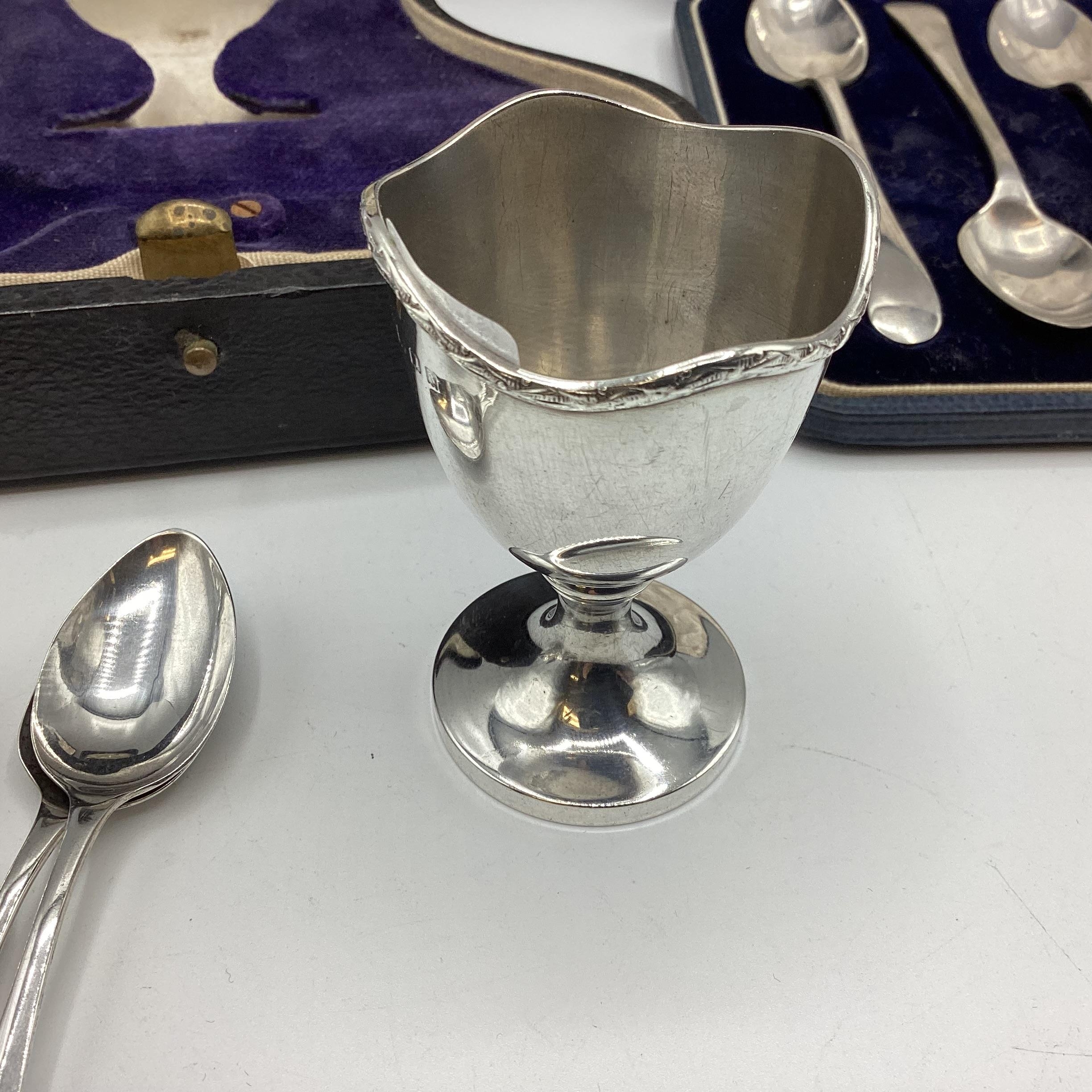 Collection of sterling silver items, teaspoons, egg cups etc, Various dates and makers. - Image 8 of 10