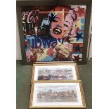 A quantity of decorative prints, to include Marilyn poster, and views of Padstow and Windsor, signed