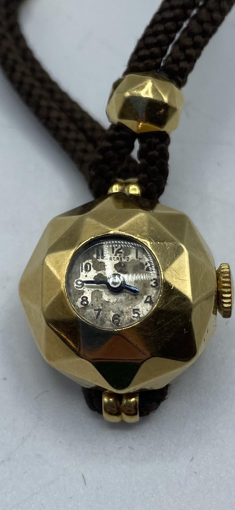 A Garrard and Co 18ct gold hexagonal domed cased ladies cocktail watch on cord strap. - Image 4 of 5