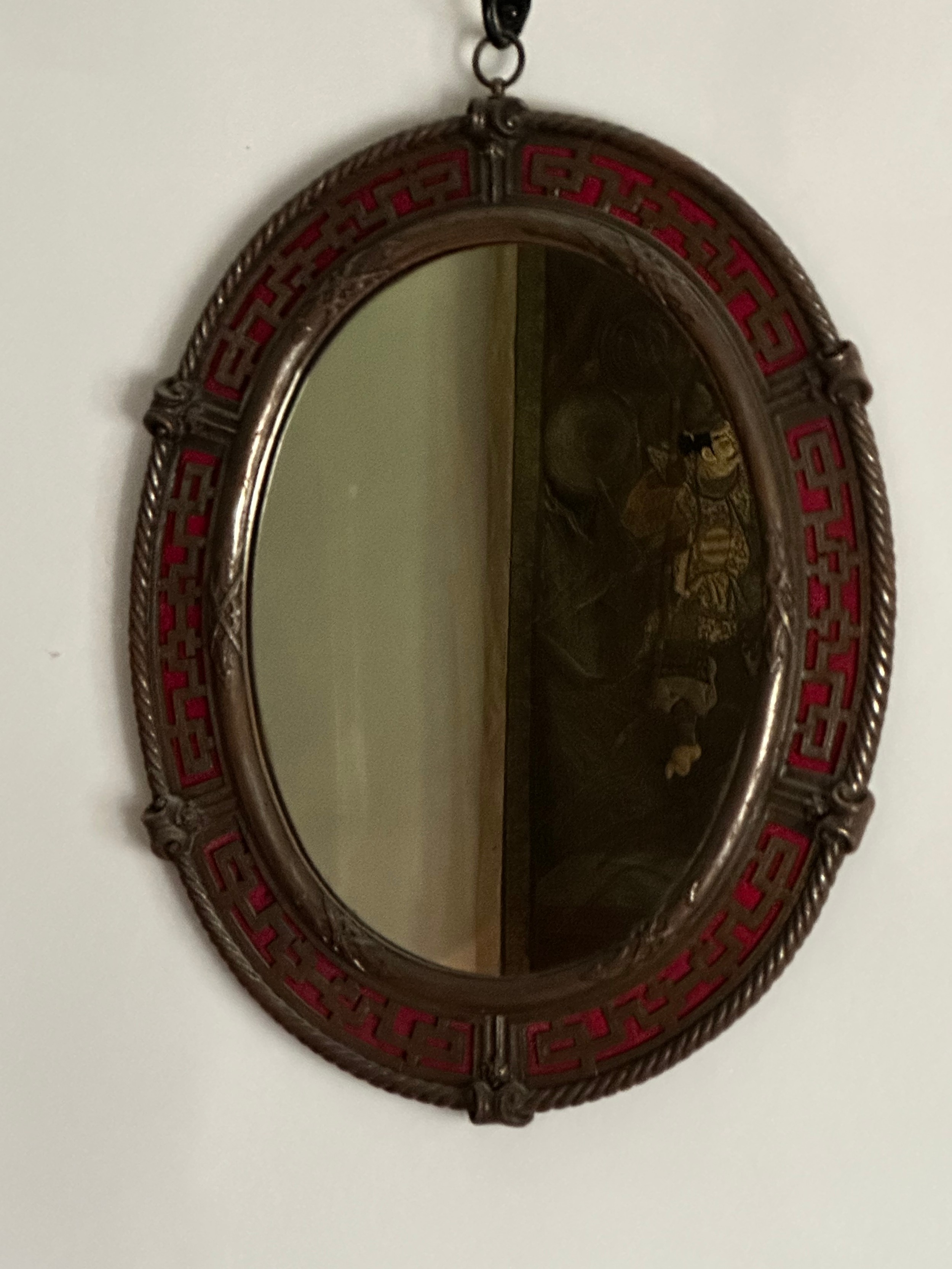 A carved pak cartouche shaped wall mirror, 76 x 58cm overall; and an oval heavy wall mirror with - Image 6 of 6