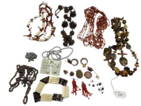 A collection of costume and bead jewellery.