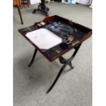 A small folding campaign desk, with fitted interior, and Windsor Chair, see images