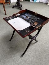 A small folding campaign desk, with fitted interior, and Windsor Chair, see images