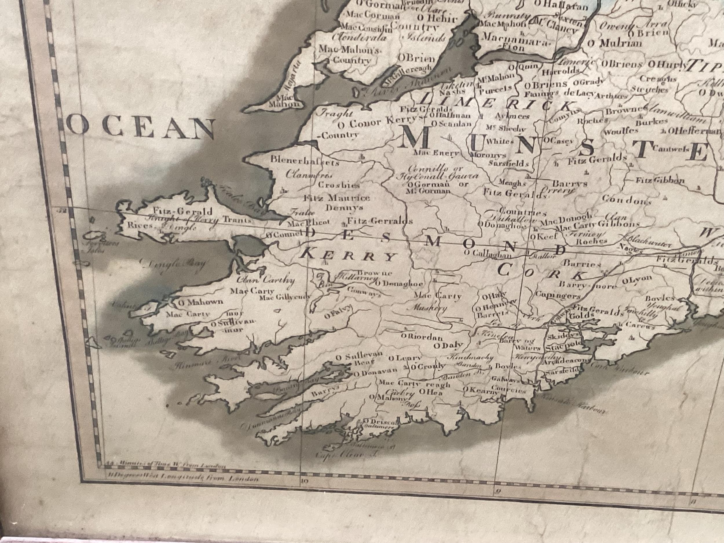 An oak framed old map of Ireland, 76 x 72cm overall, some wear, see images - Image 5 of 5