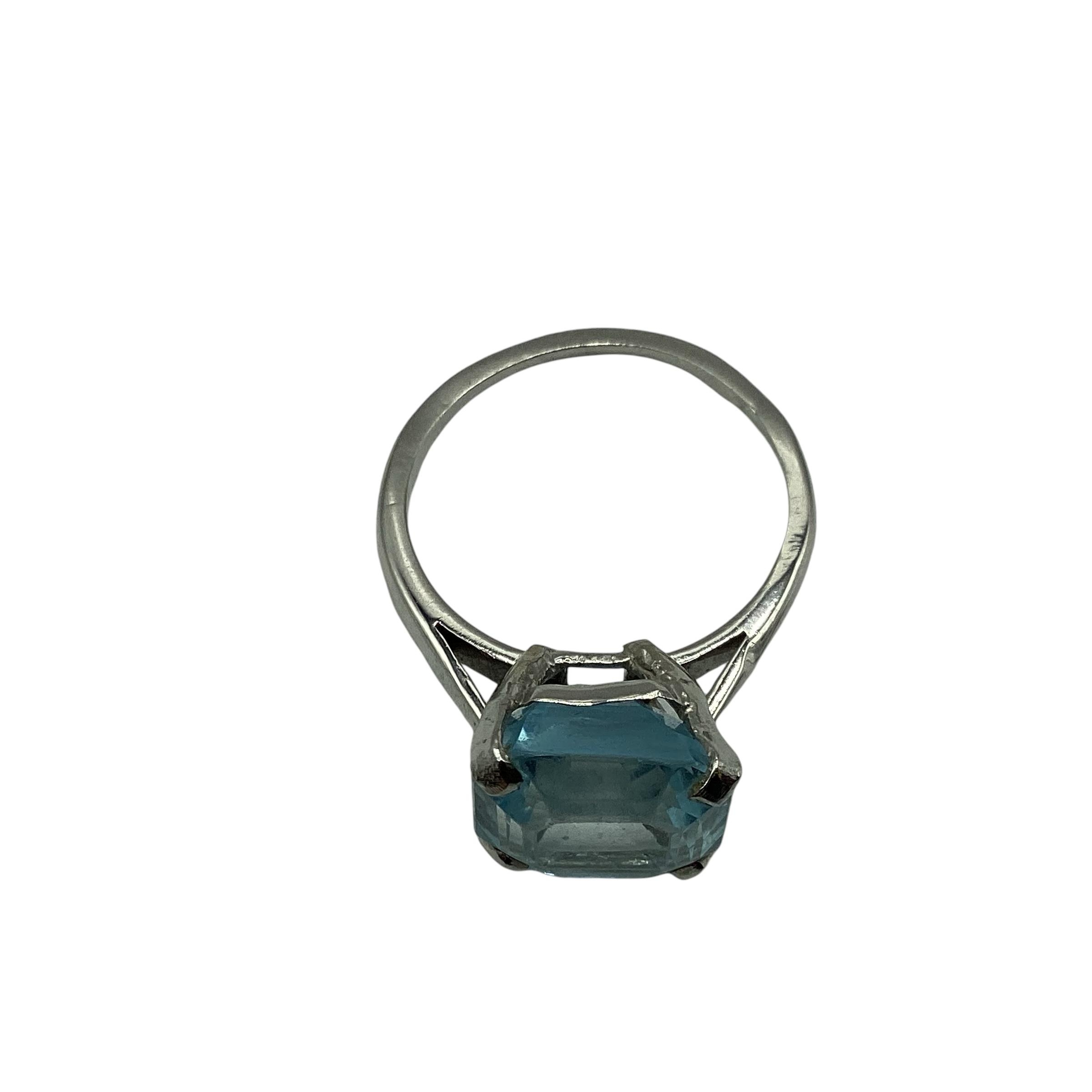 Cartier. Aquamarine and platinum dress ring. Single asscher cut aquamarine, to a four claw - Image 5 of 7