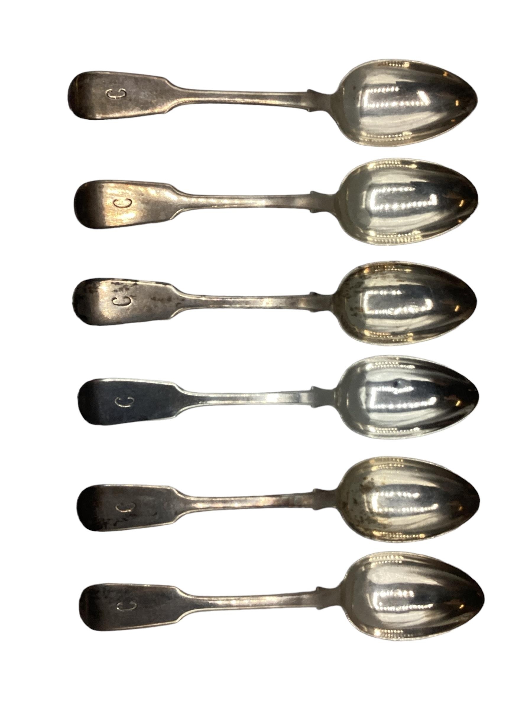 A set of six sterling silver desert spoons, Edward Edwards Birmingham 1857. 254 g