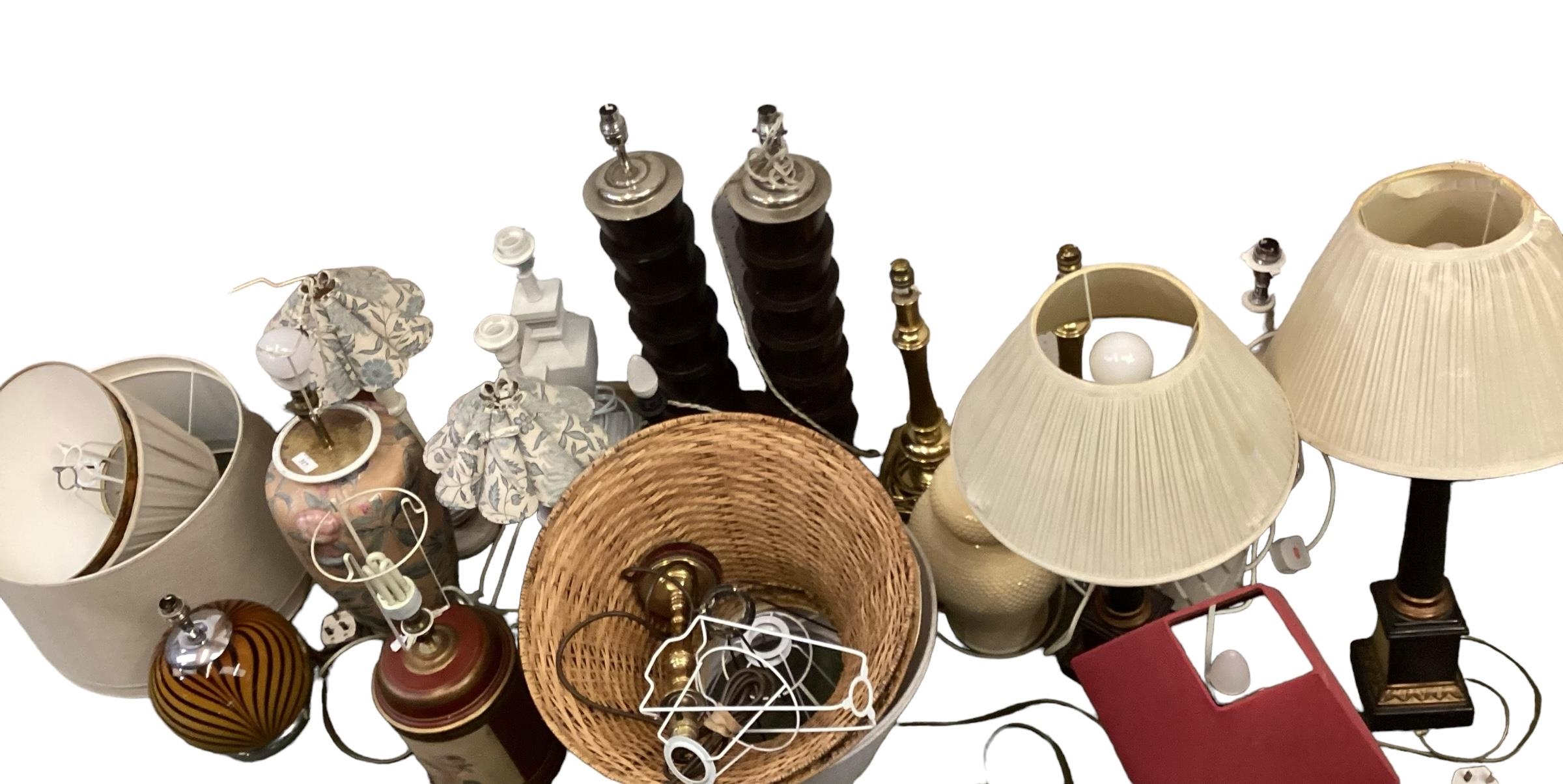 A quantity of lamps and lighting and lampshades all as found