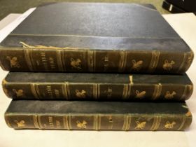 Three volumes of books of "The English Turf", with tooled leather bindings, some minor wear, see