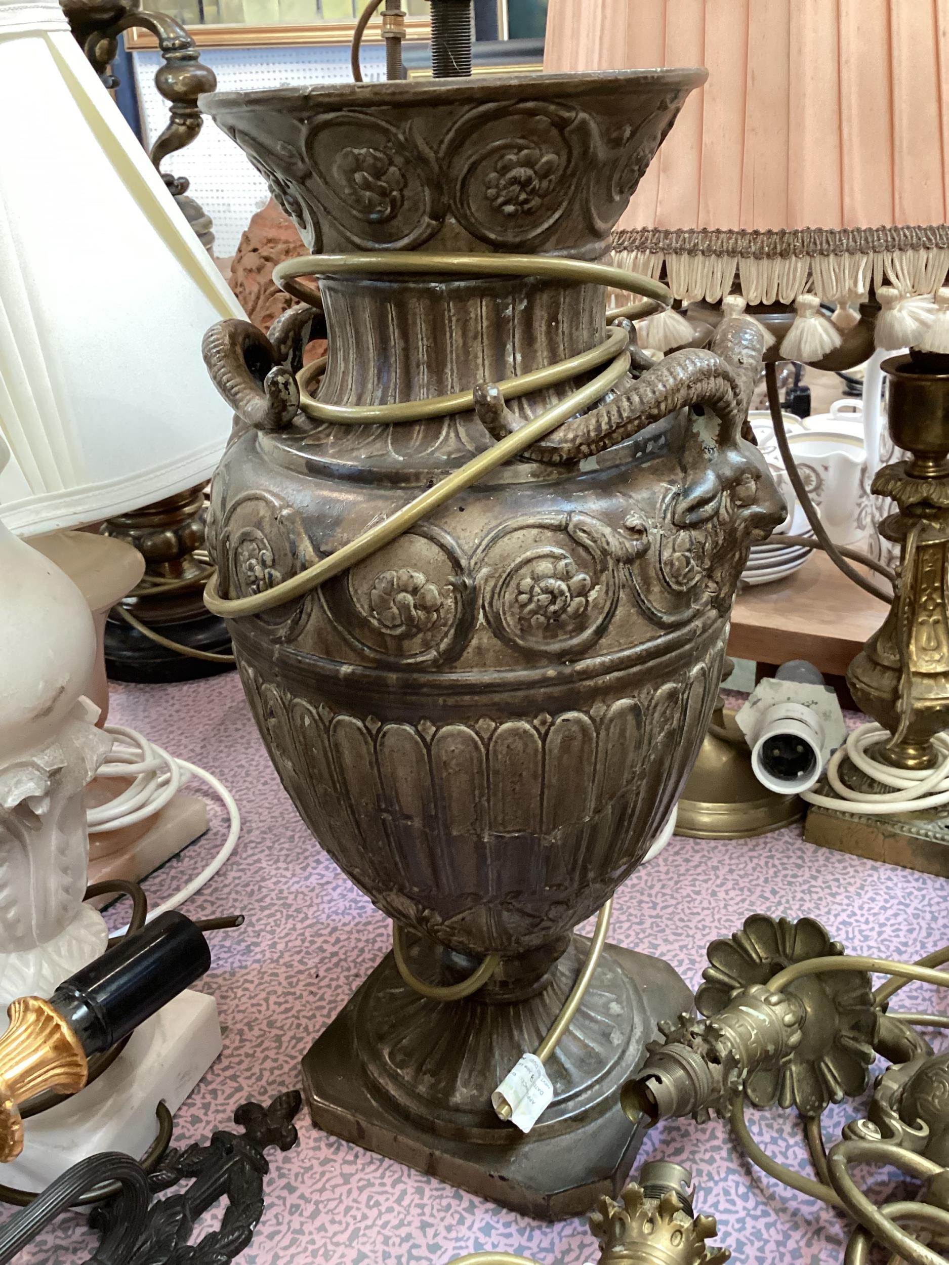 A quantity of lamps, lampshades, wall sconces and candlesticks, all as found; Fawley Manor Clearance - Image 5 of 9