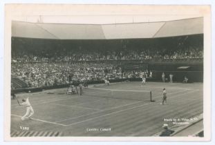 Wimbledon ‘Centre Court’ 1936. Original mono action real photograph postcard with a men’s third