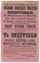 ‘Grand Cricket Match at Sheffield, E. Stephenson’s Benefit’ 1870. Early original Great Northern