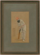 ‘W.G.’. Original Stevengraph of W.G. Grace wearing M.C.C. cap and standing in batting pose at the