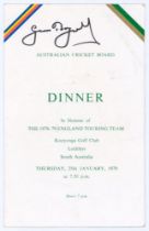 M.C.C. tour to Australia & New Zealand 1978/79. Official menu for the ‘Dinner in honour of the