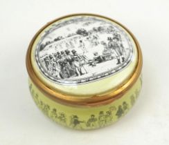 ‘Cricket at Lord’s’. Halcyon Days circular enamelled pill box. The lid with an early cricket scene