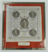 ‘England’s Champion Batsman. J.B. Hobbs. Surrey & England XI’ 1922. Large linen handkerchief with