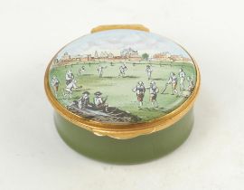 ‘The Gentleman’s Club. Cricket at Whiteconduit House’. Modern enamelled oval pillbox hand