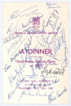 West Indies tour to England 1969. Official folding menu for the dinner given by the Sheffield