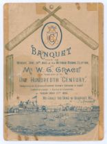 W.G. Grace. ‘Banquet held on Monday, June 24th 1895 at the Victoria Rooms, Clifton to Mr W.G.