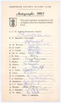 ‘Hampshire C.C.C. Autographs 1965’. Printed autograph card produced for the Peter Sainsbury